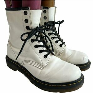 Dr. Martens 1460 Boots Smooth White Leather  Women's Size 8